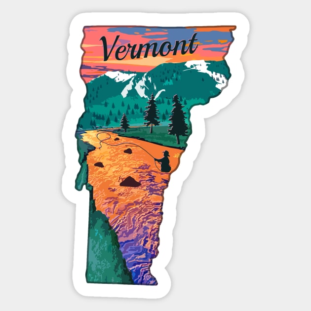 Vermont Fly Fishing State River Sunset by TeeCreations Sticker by TeeCreations